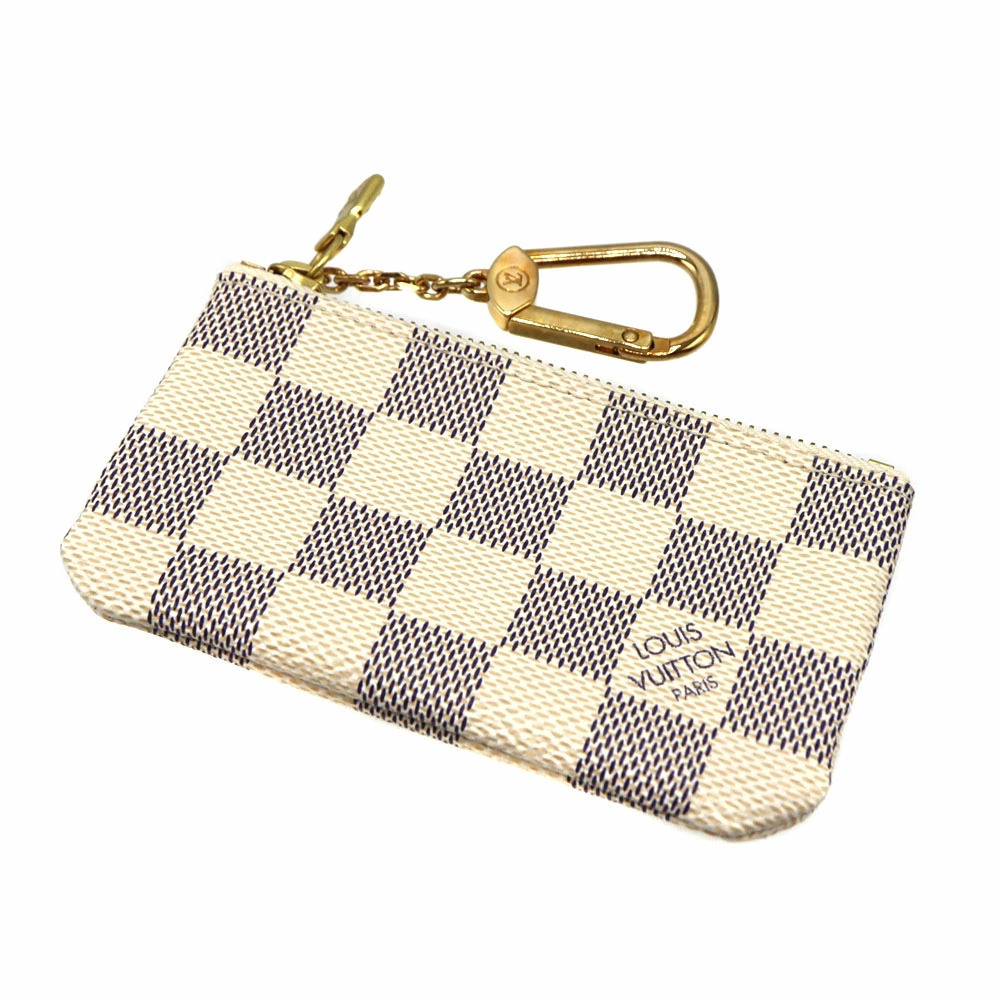 Louis Vuitton Pochette Coin Purse Damier Pouch Canvas Leather Azur White